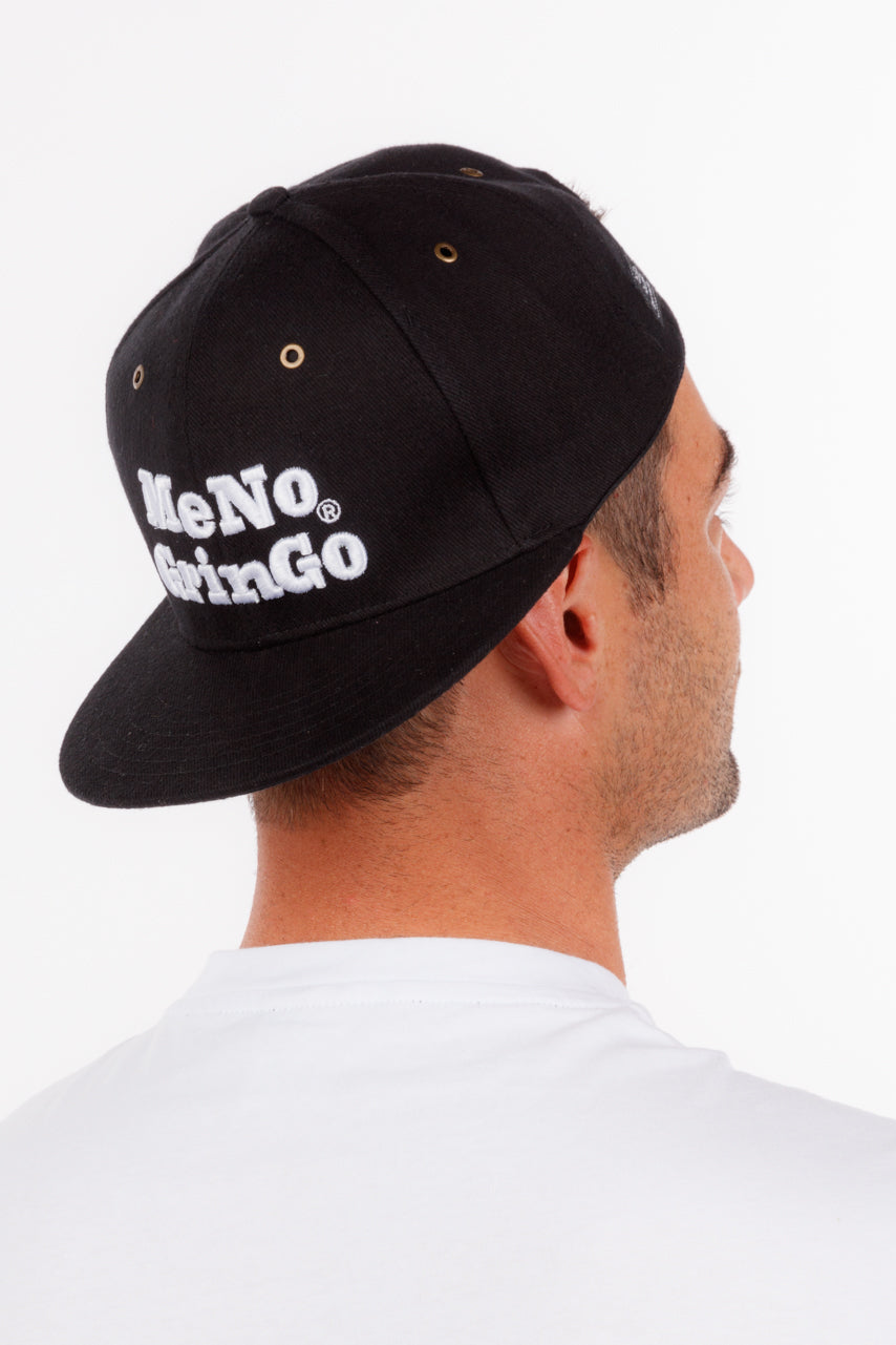 Black Flat peaked cap. 100% cotton.